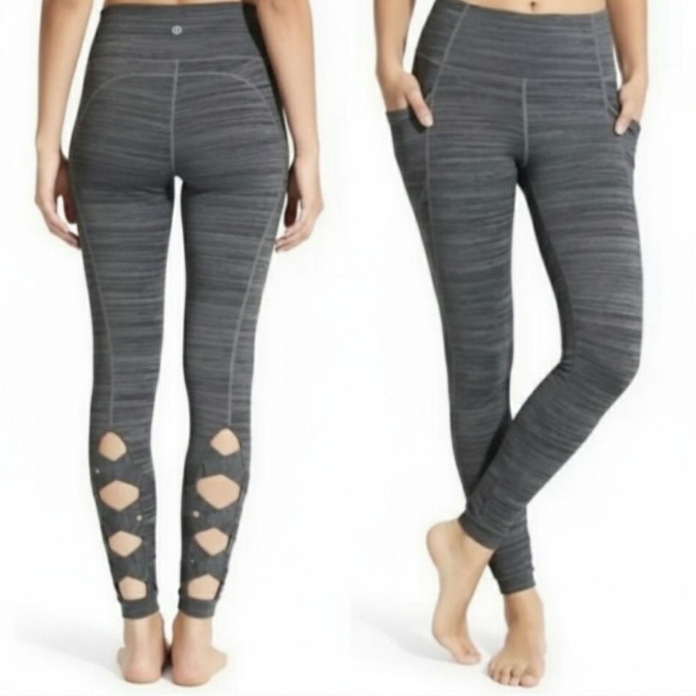 Athleta Gray Leggings with Geometric Cutouts